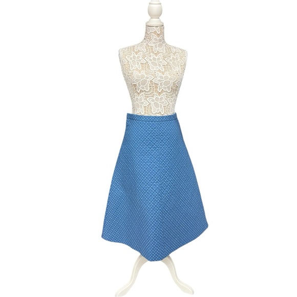 Vintage Dresses & Skirts - Vintage 70s Blue Quilted A-Line Skirt Handmade Medium fit Polka Dot Cute Retro
